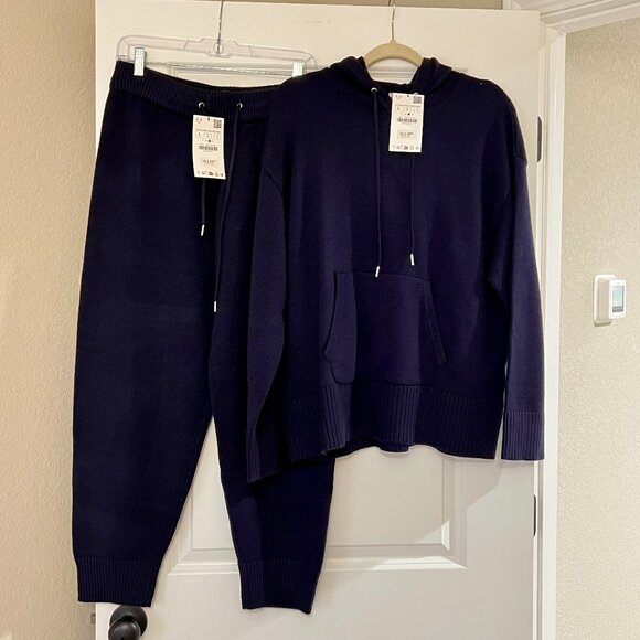 Zara Matching Set, Hoodie Sweater, Jogger Pants, Navy Blue, Knit - Picture 2 of 9